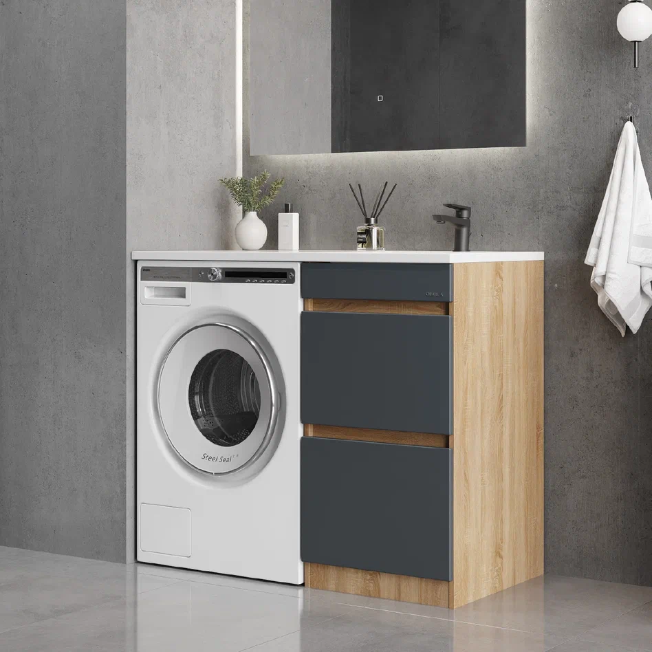 Onika Тумба под раковину Милтон 58 напольная под стиральную машину графит/дуб сонома – фотография-6