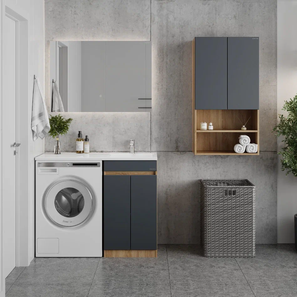 Onika Тумба под раковину Милтон Нова 58 напольная под стиральную машину графит/дуб сонома – фотография-3