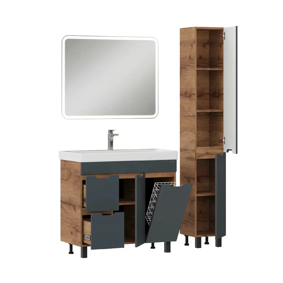 Onika Тумба под раковину Айленд 90 напольная графит/дуб крафт золотой – фотография-10