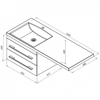 Aquanet Тумба с раковиной Верона 120 R подвесная черная – картинка-3