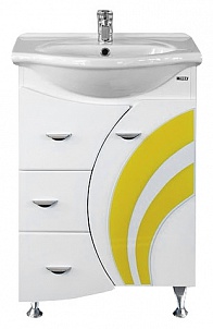 Misty Тумба с раковиной Каролина 60 3 ящика R желтое стекло – фото-1