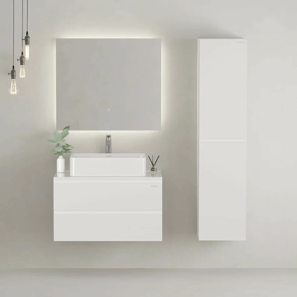 Onika Тумба с раковиной Алеста 80 подвесная белая – фотография-12