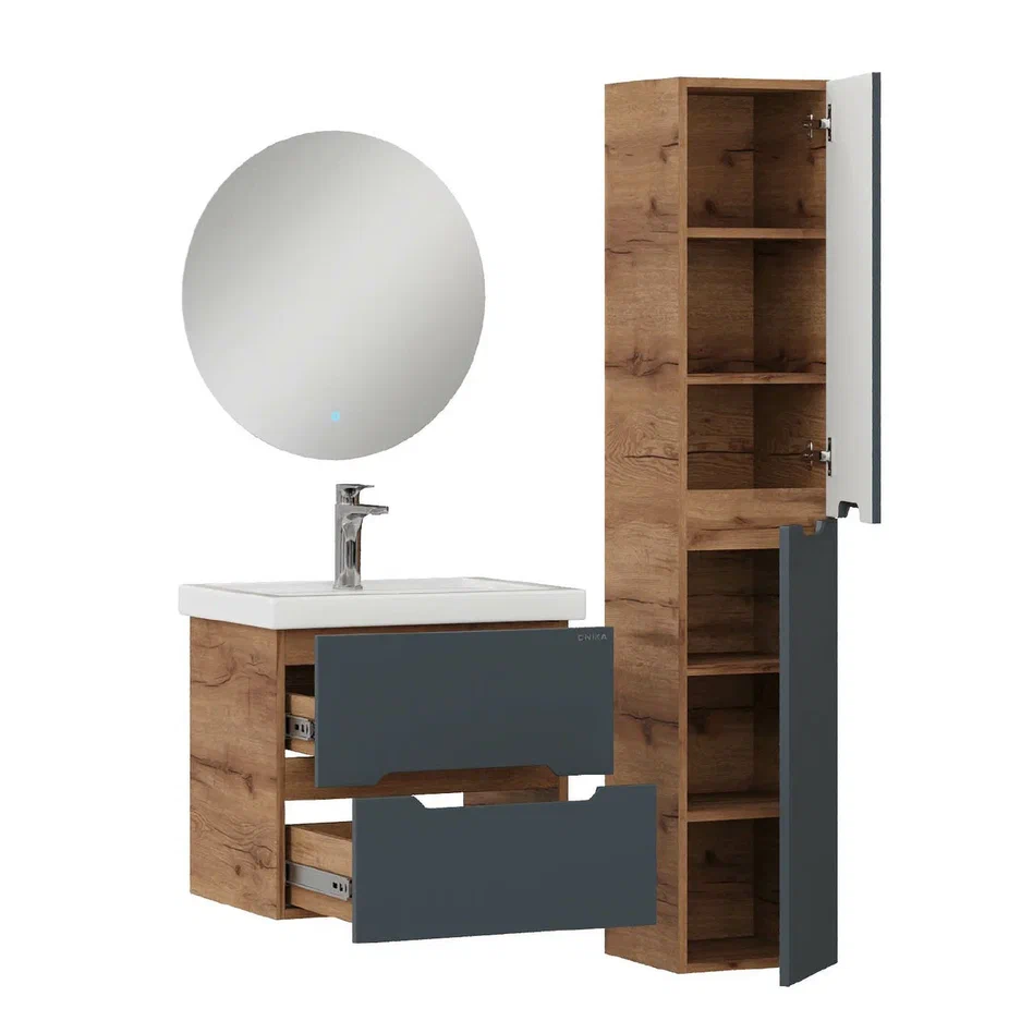 Onika Тумба с раковиной Айленд 50 подвесная графит/дуб крафт золотой – фотография-10