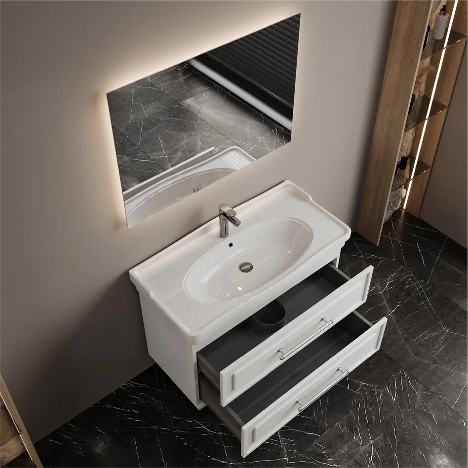 Onika Тумба под раковину Элисан 105 подвесная белая – фотография-9