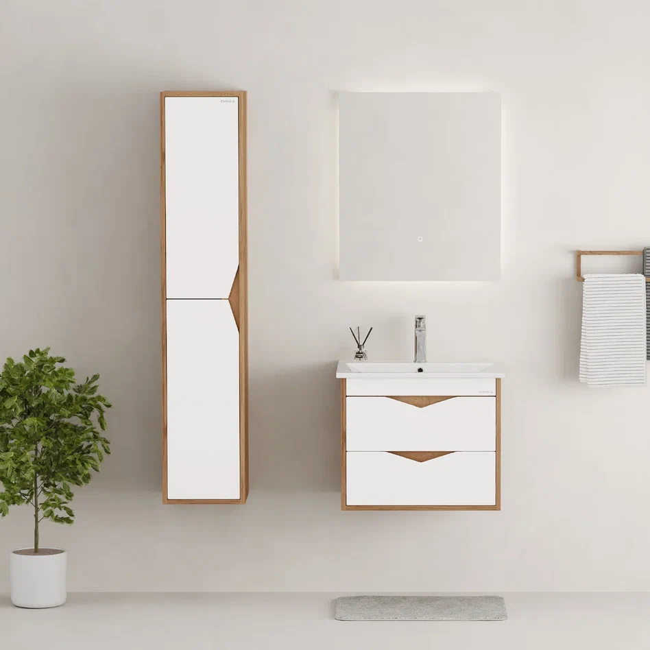 Onika Тумба под раковину Трианта 60 подвесная белая/дуб крафт золотой – фотография-6