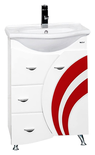 Misty Мебель для ванной Каролина 60 3 ящика R красное стекло – фотография-2