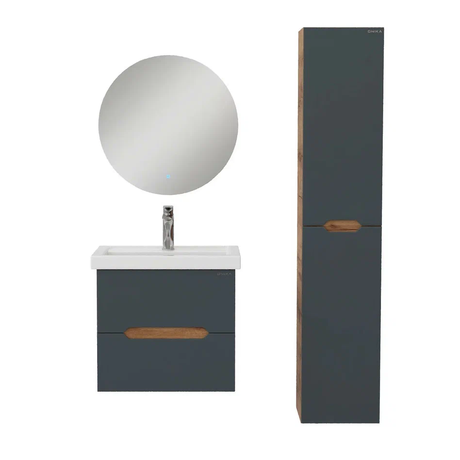 Onika Тумба под раковину Айленд 60 подвесная графит/дуб крафт золотой – фотография-9