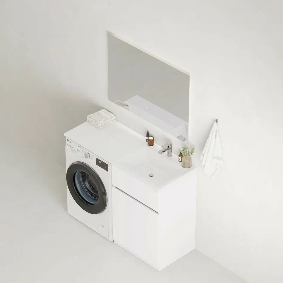 Onika Тумба с раковиной Сорго 58 напольная под стиральную машину белая – фотография-8