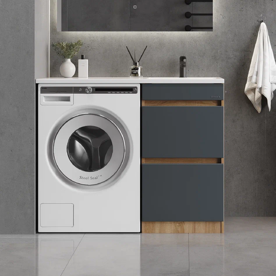 Onika Тумба под раковину Милтон 58 напольная под стиральную машину графит/дуб сонома – фотография-4