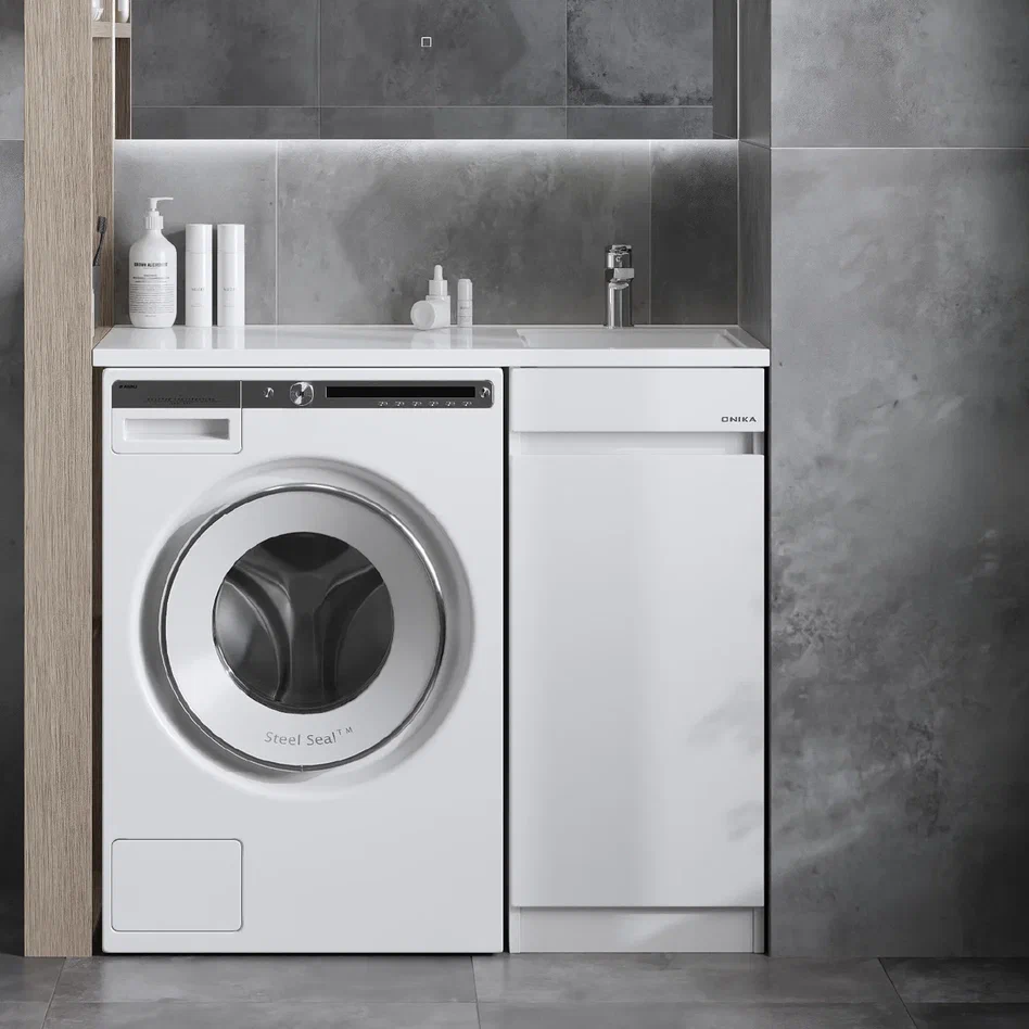 Onika Тумба под раковину Милтон Нова 38 напольная под стиральную машину белая – фотография-5