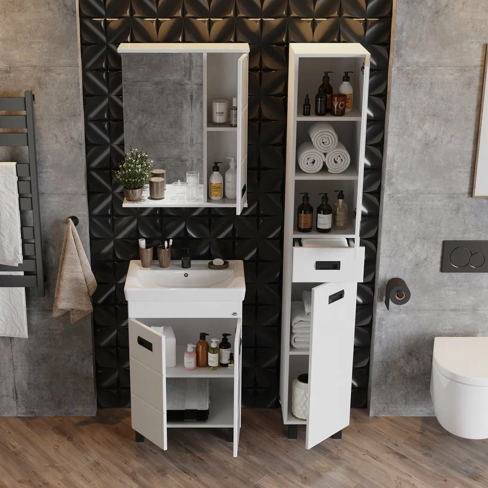 Onika Тумба с раковиной Балтика-Квадро Black 55 напольная белая – фотография-5