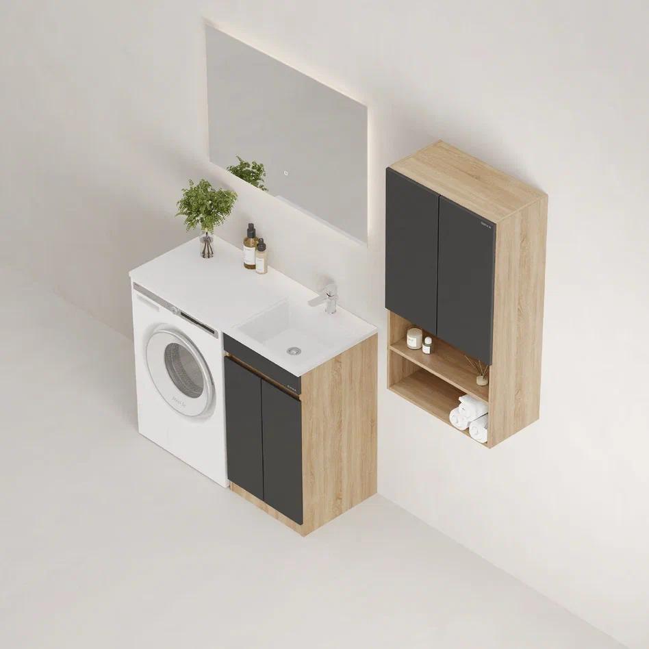 Onika Тумба под раковину Милтон Нова 58 напольная под стиральную машину графит/дуб сонома – фотография-8