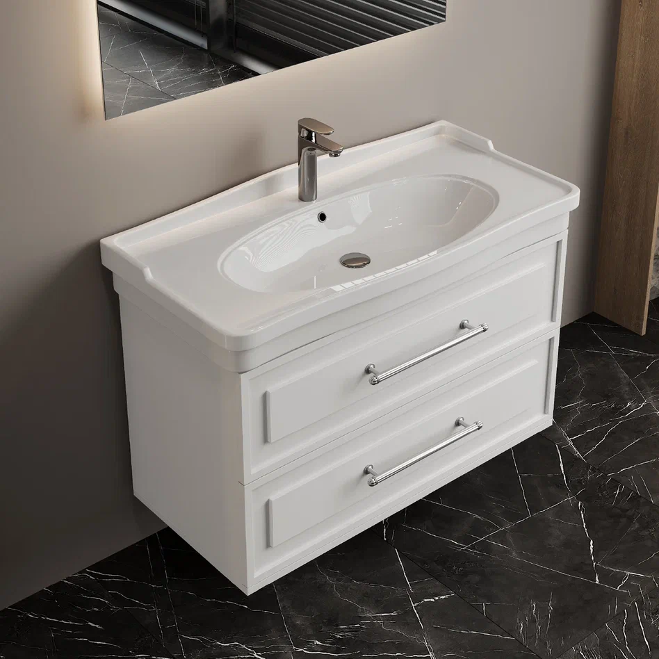 Onika Тумба с раковиной Элисан 105 подвесная белая – фотография-9