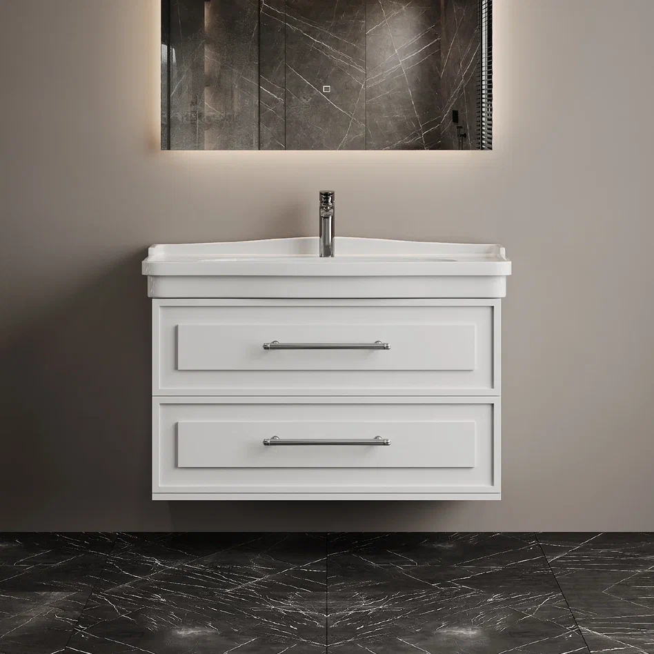 Onika Тумба с раковиной Элисан 105 подвесная белая – фотография-6