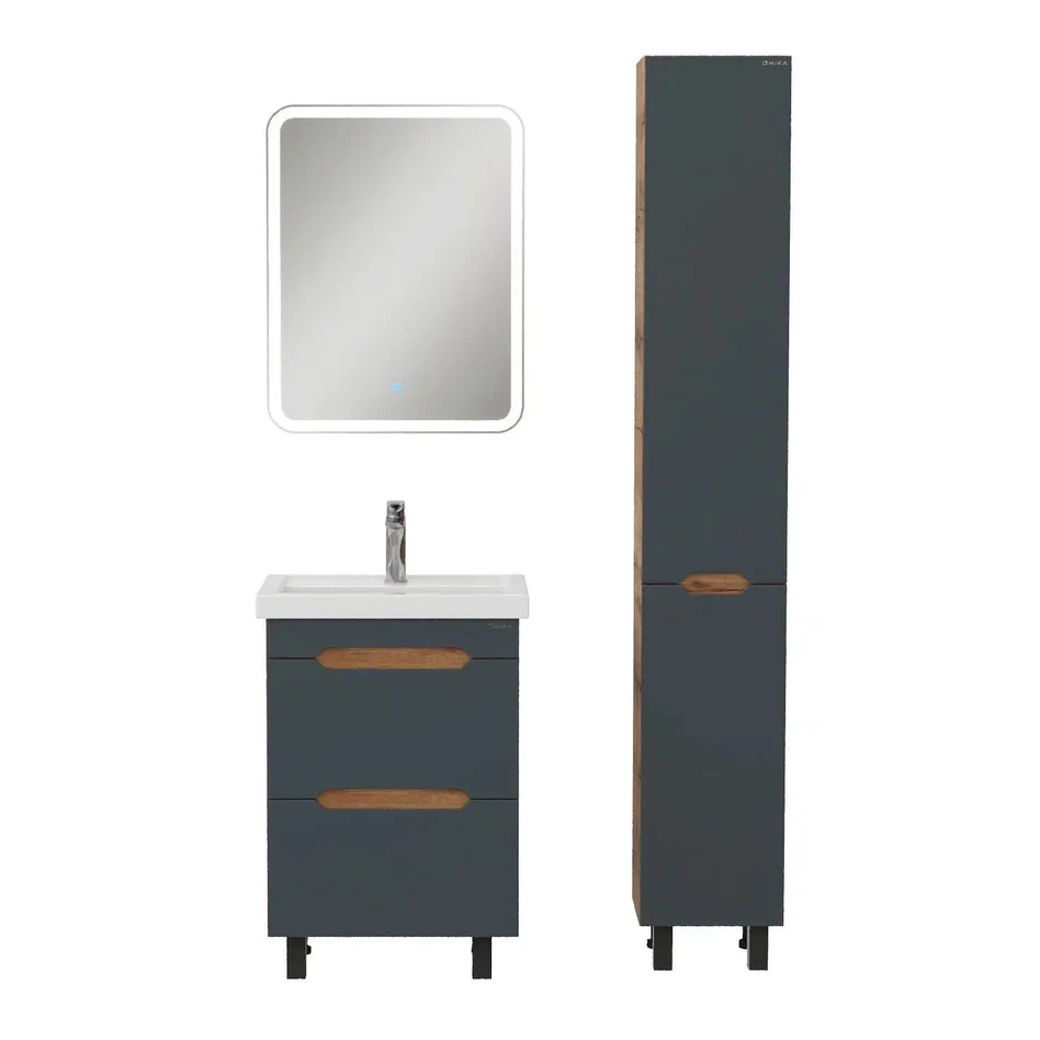 Onika Тумба с раковиной Айленд 50 напольная графит/дуб крафт золотой – фотография-11