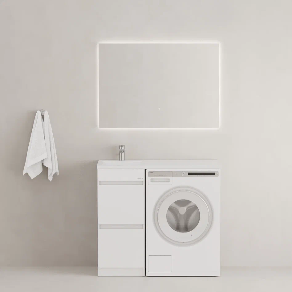Onika Тумба с раковиной Милтон 38 напольная под стиральную машину белая – фотография-7