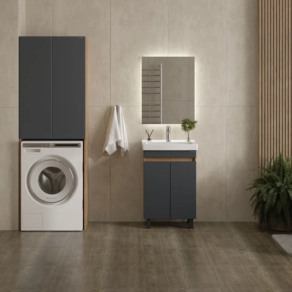 Onika Тумба с раковиной Милтон Квадро 55 графит/дуб сонома – фотография-3