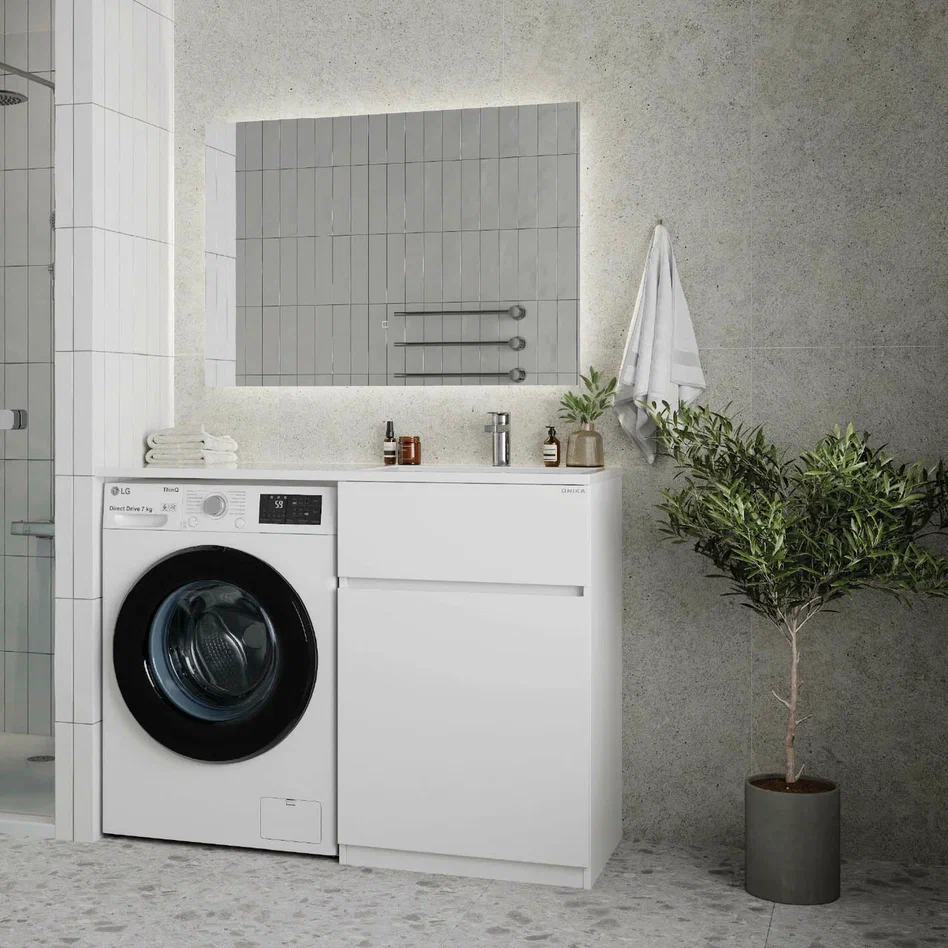 Onika Тумба с раковиной Сорго 58 напольная под стиральную машину белая – фотография-5