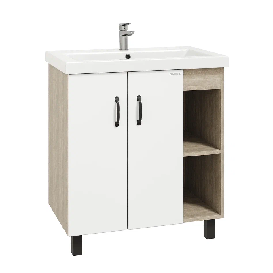 Onika Тумба с раковиной Тимбер 90 напольная белая матовая/дуб сонома правая – фотография-2