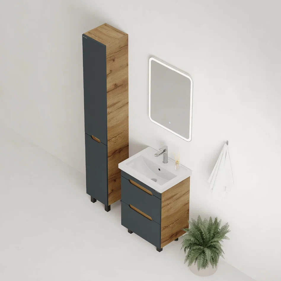 Onika Тумба под раковину Айленд 50 напольная графит/дуб крафт золотой – фотография-6