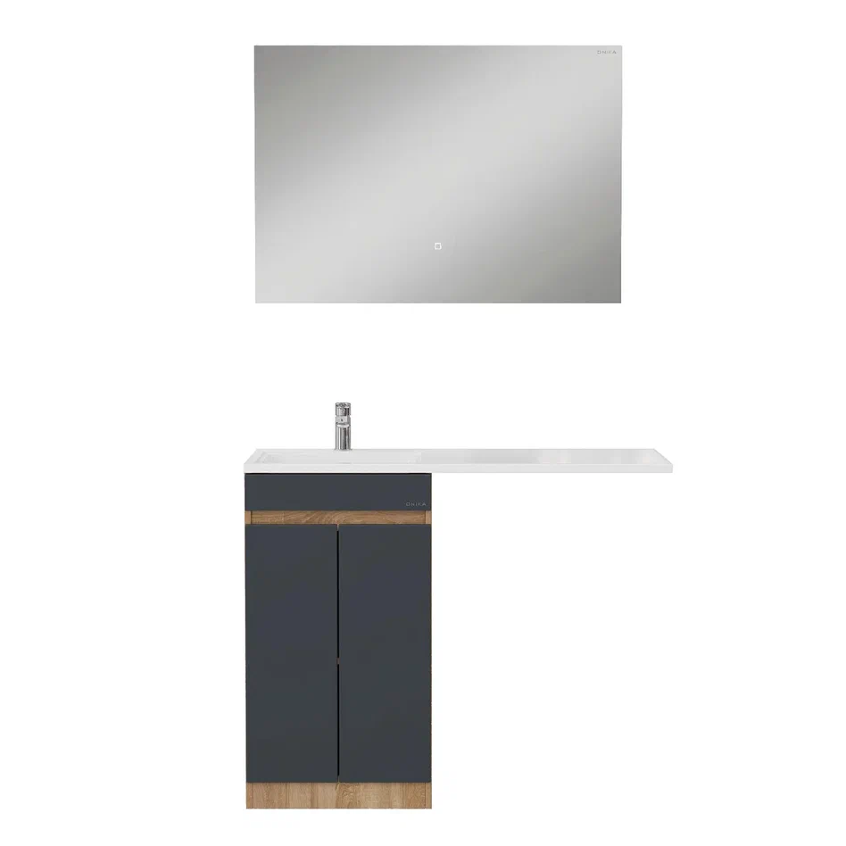 Onika Тумба с раковиной Милтон Нова 58 напольная под стиральную машину графит/дуб сонома – фотография-11