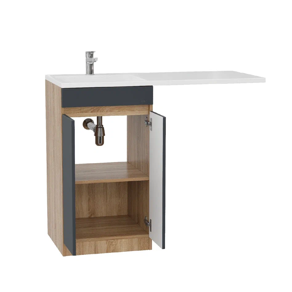 Onika Тумба с раковиной Милтон Нова 58 напольная под стиральную машину графит/дуб сонома – фотография-9