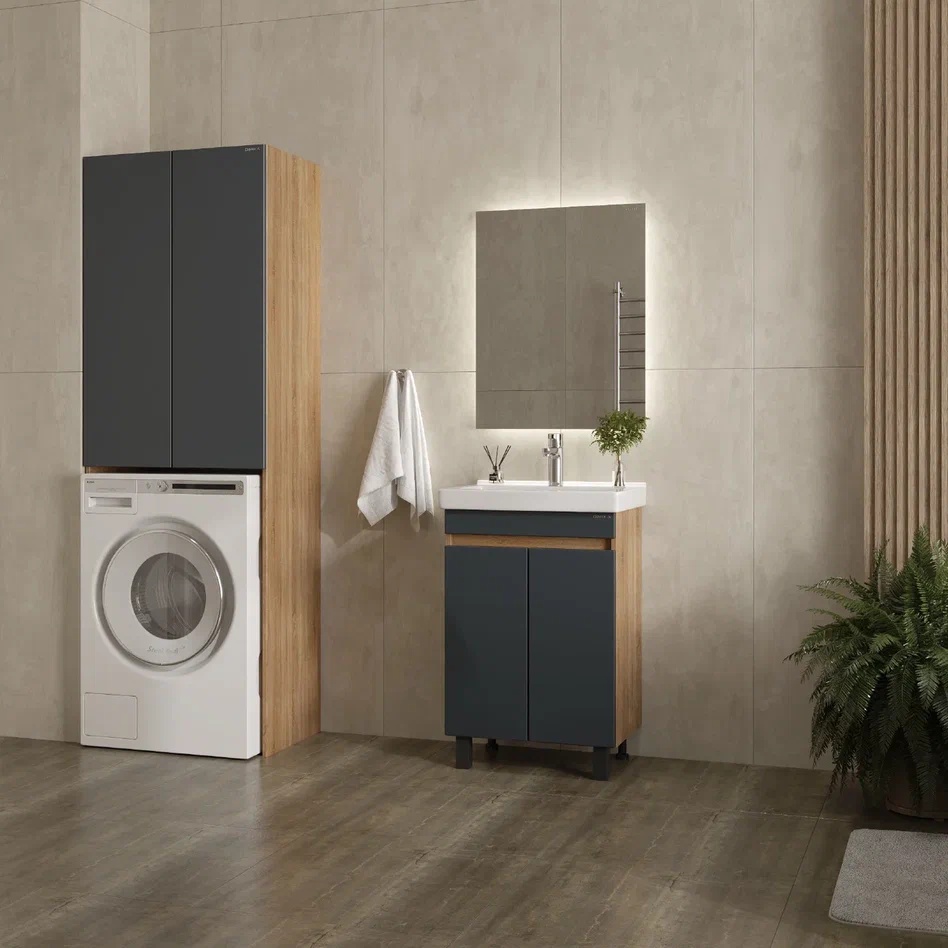 Onika Тумба под раковину Милтон Квадро 55 напольная графит/дуб сонома – фотография-5