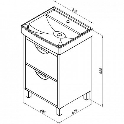 Aquanet Тумба с раковиной Гретта 55 new 2 ящика, светлый дуб – картинка-5