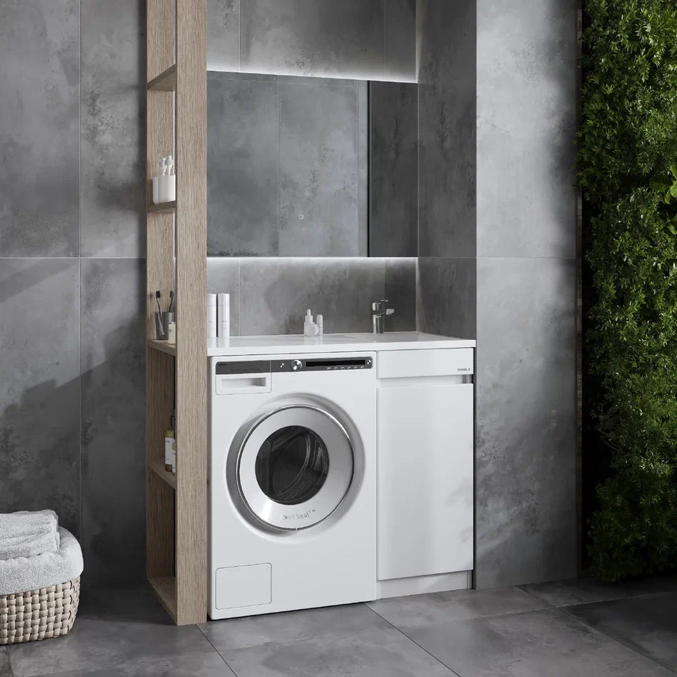 Onika Тумба с раковиной Милтон Нова 38 напольная под стиральную машину белая – фотография-5