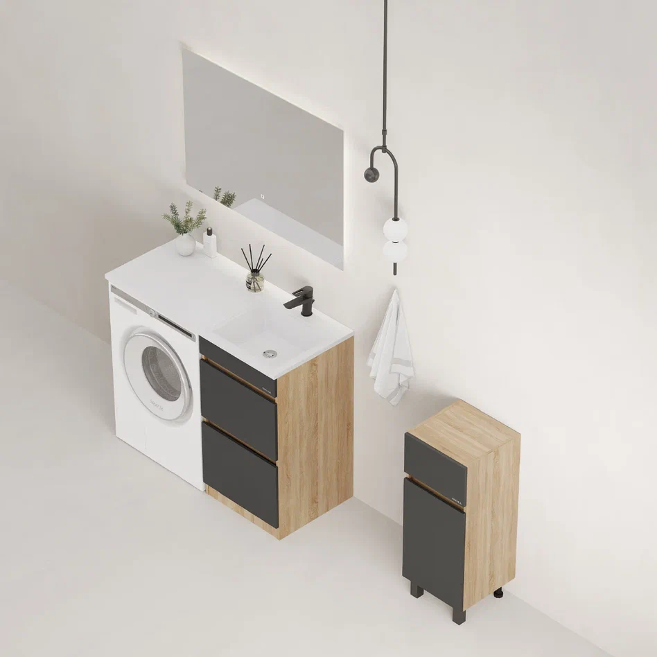 Onika Тумба с раковиной Милтон 58 напольная под стиральную машину графит/дуб сонома – фотография-8