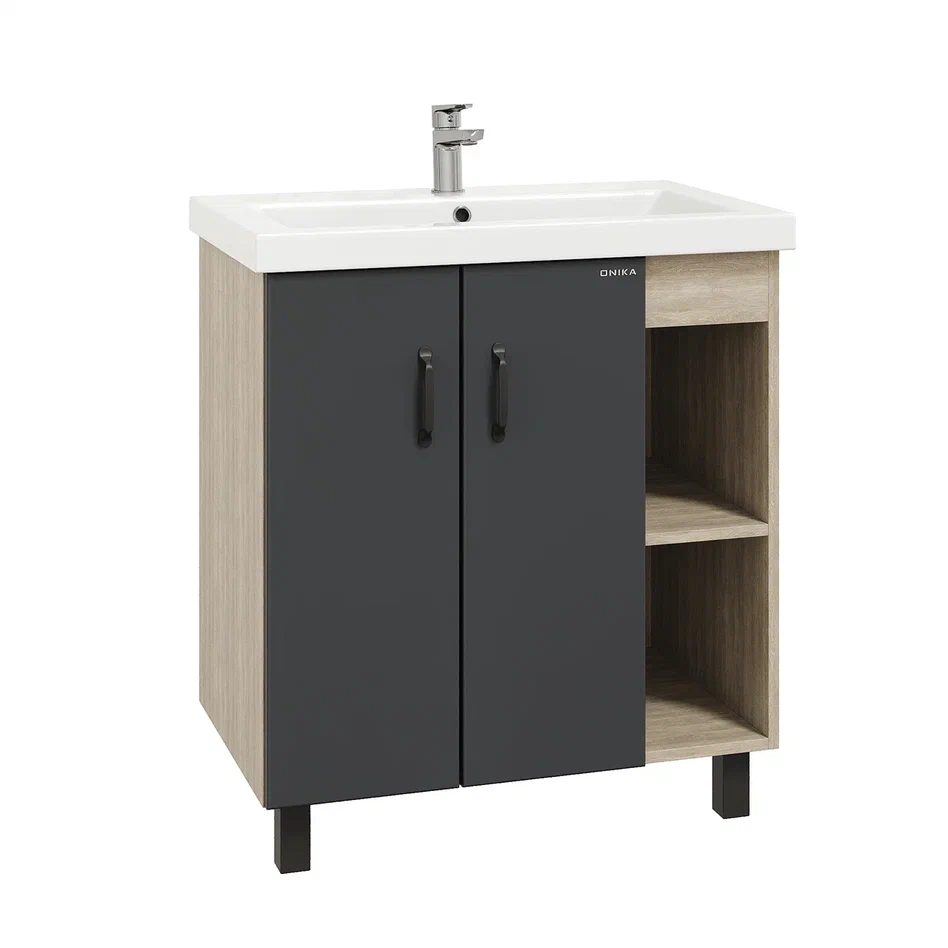 Onika Тумба под раковину Тимбер 90 напольная графит/дуб сонома правая – фотография-2