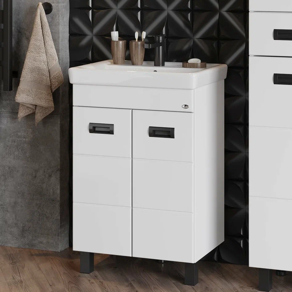 Onika Тумба с раковиной Балтика-Квадро Black 60 напольная белая – фотография-2