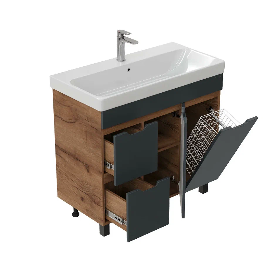 Onika Тумба под раковину Айленд 90 напольная графит/дуб крафт золотой – фотография-7