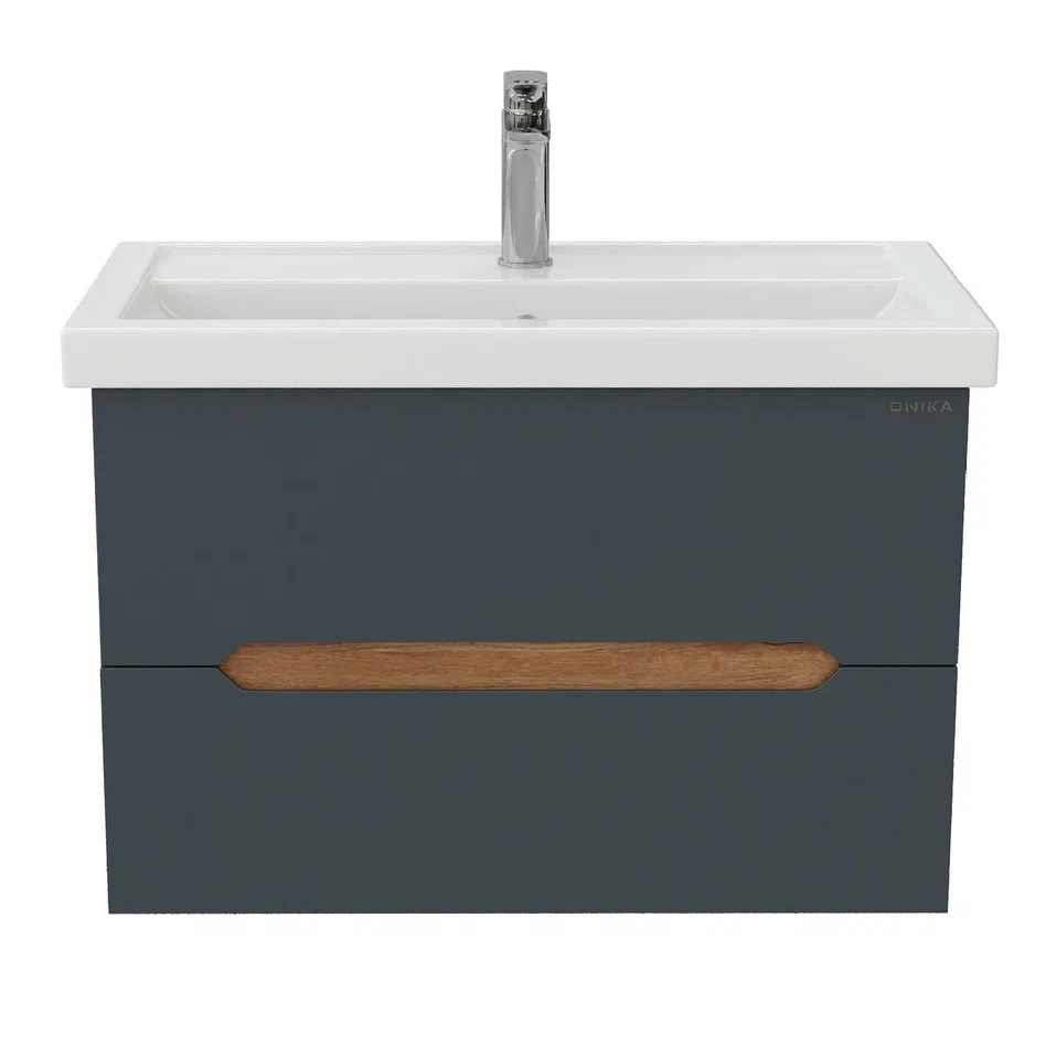 Onika Тумба под раковину Айленд 70 подвесная графит/дуб крафт золотой – фотография-2