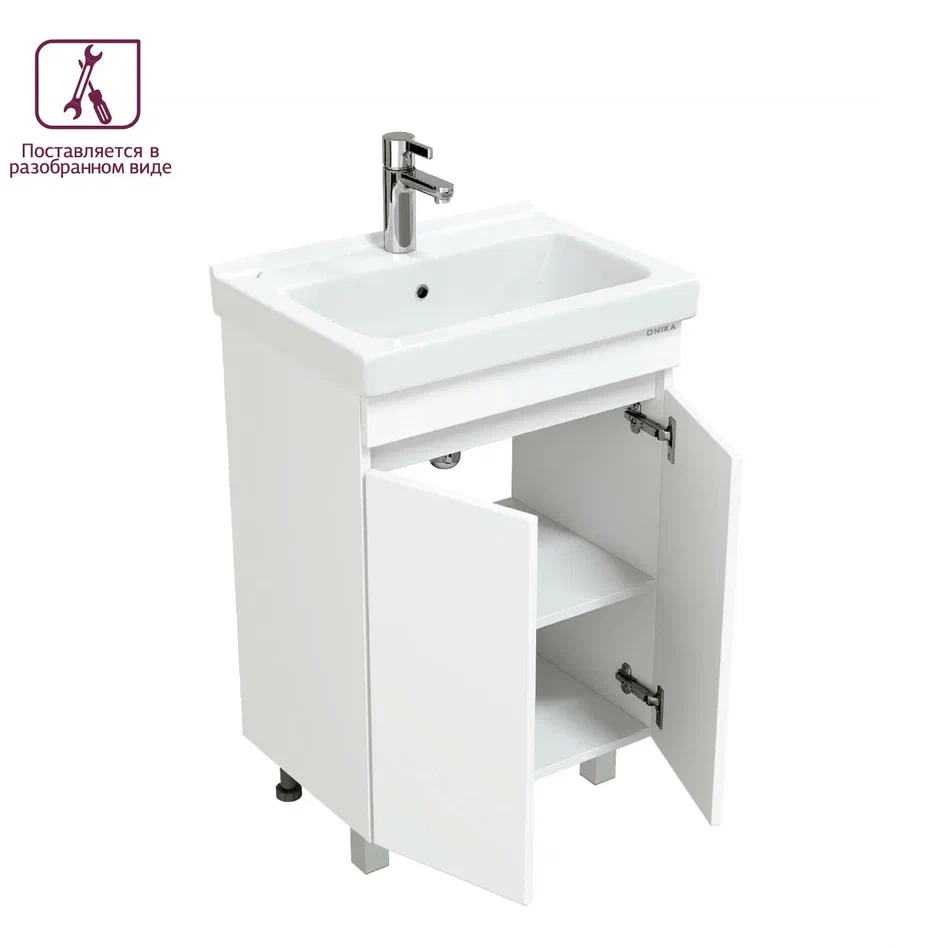 Onika Тумба под раковину Милтон Квадро 55 напольная белая – фотография-7