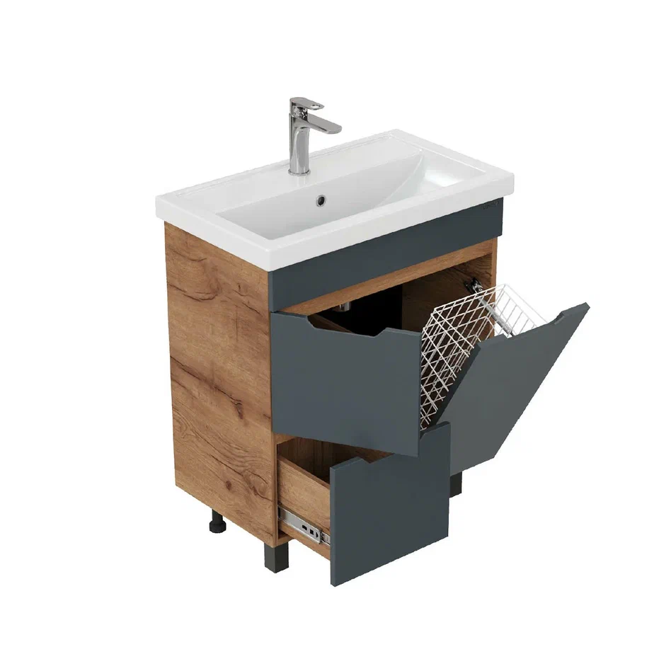 Onika Тумба под раковину Айленд 70 напольная графит/дуб крафт золотой – фотография-8