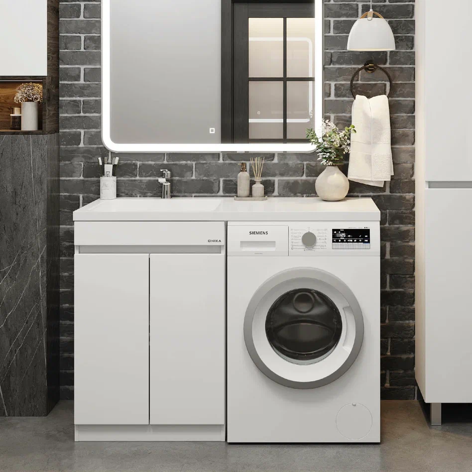 Onika Тумба под раковину Милтон Нова 58 напольная под стиральную машину белая – фотография-2