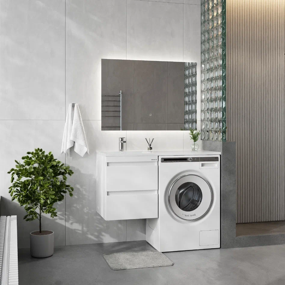 Onika Тумба под раковину Флэтон 58 подвесная под стиральную машину белая – фотография-5