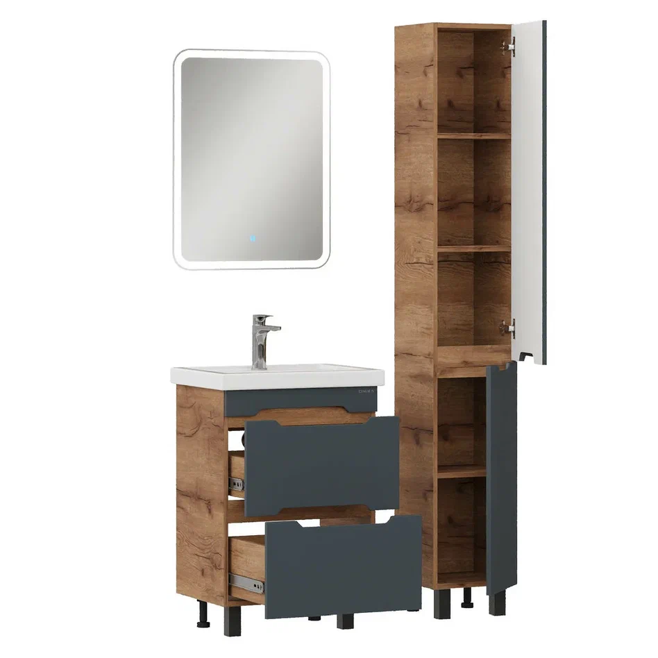 Onika Тумба под раковину Айленд 50 напольная графит/дуб крафт золотой – фотография-10