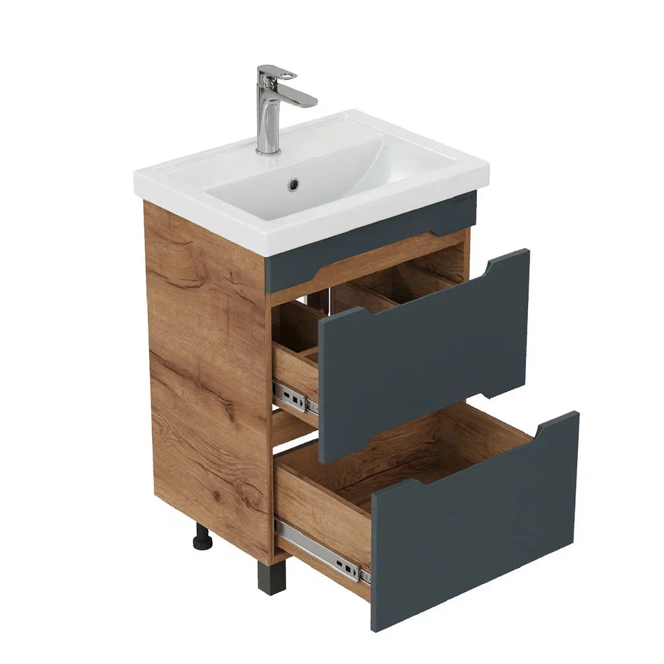 Onika Тумба под раковину Айленд 60 напольная графит/дуб крафт золотой – фотография-7