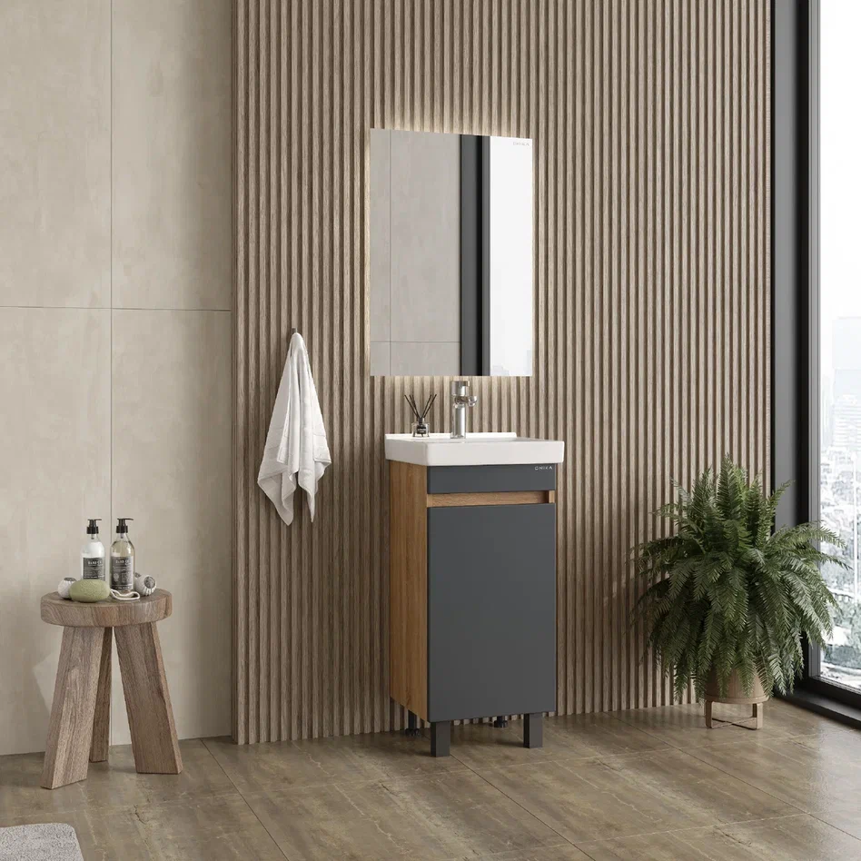 Onika Тумба с раковиной Милтон Квадро 40 напольная графит/дуб сонома – фотография-5