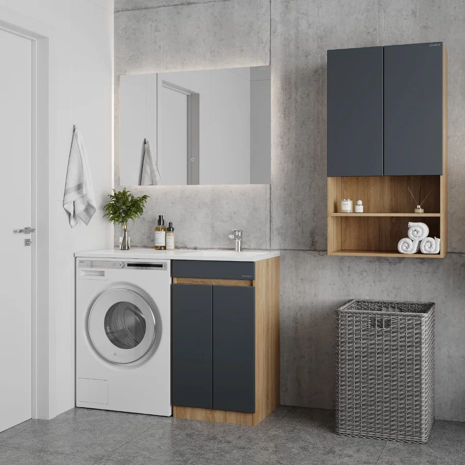 Onika Тумба с раковиной Милтон Нова 58 напольная под стиральную машину графит/дуб сонома – фотография-5