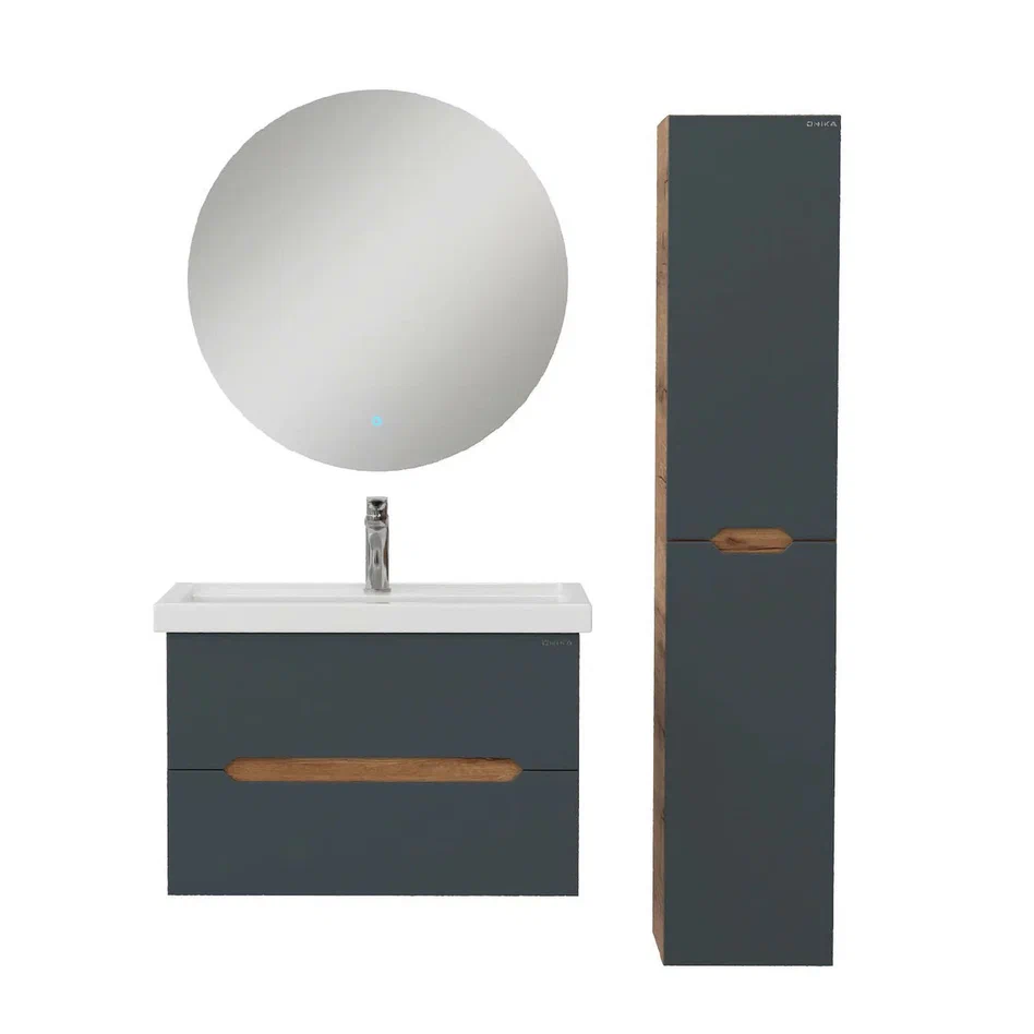 Onika Тумба под раковину Айленд 70 подвесная графит/дуб крафт золотой – фотография-9