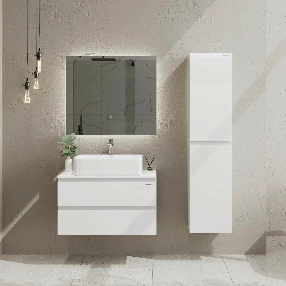 Onika Тумба с раковиной Алеста 80 подвесная белая – фотография-9