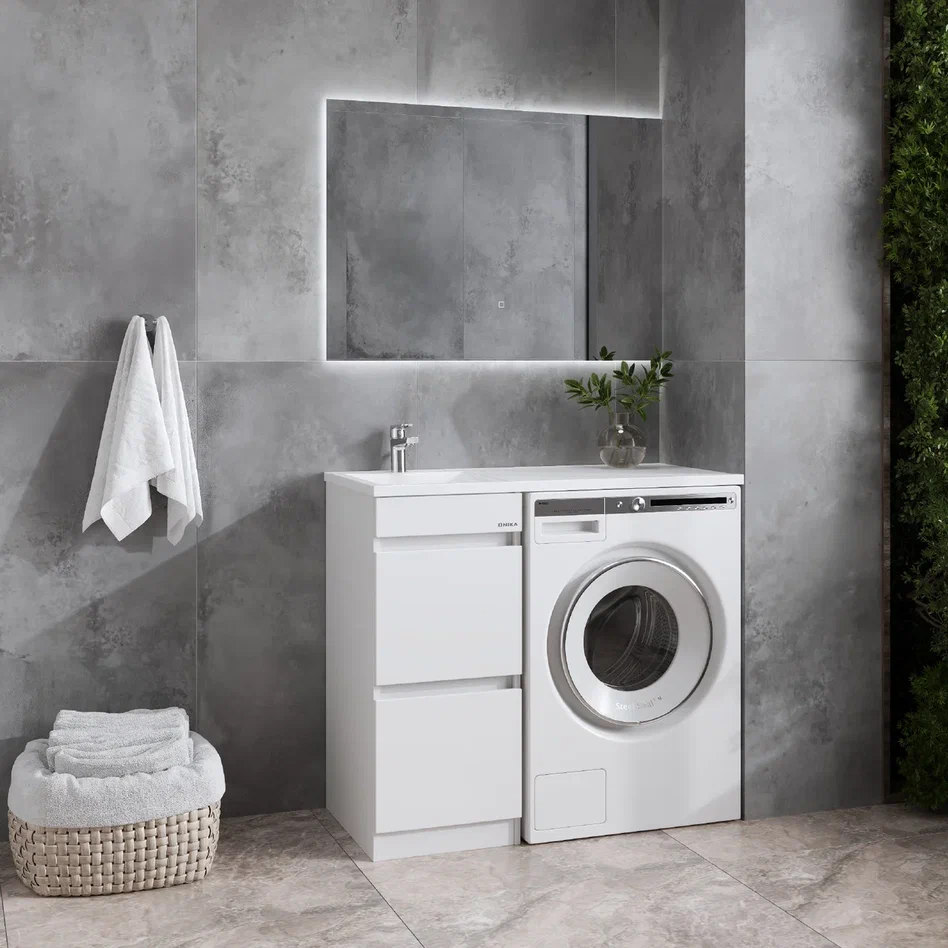 Onika Тумба под раковину Милтон 38 напольная под стиральную машину белая – фотография-5