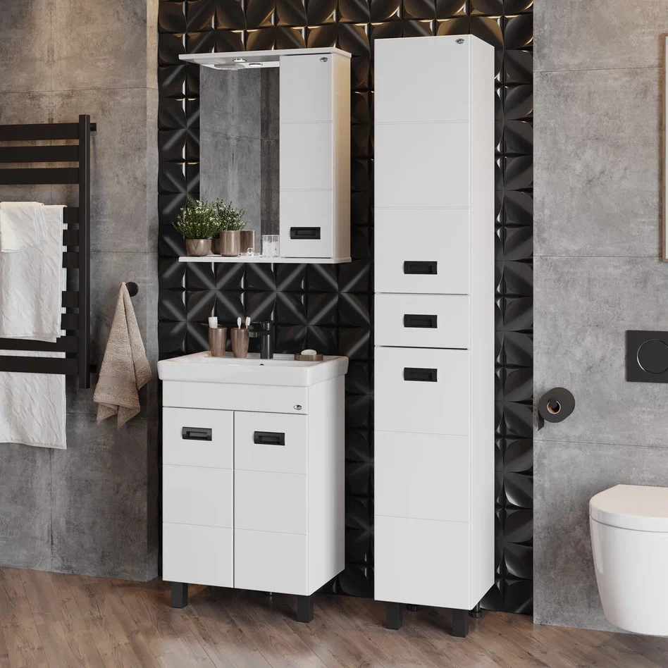 Onika Тумба с раковиной Балтика-Квадро Black 55 напольная белая – фотография-7