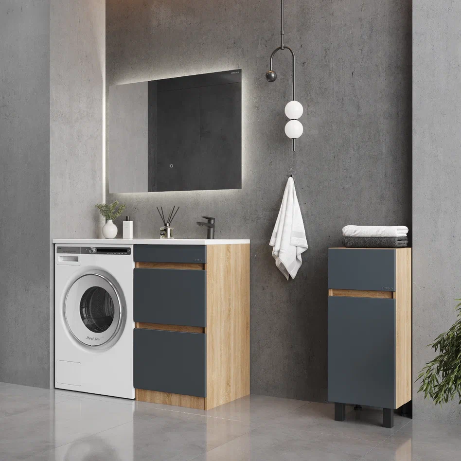 Onika Тумба под раковину Милтон 48 напольная под стиральную машину графит/дуб сонома – фотография-5