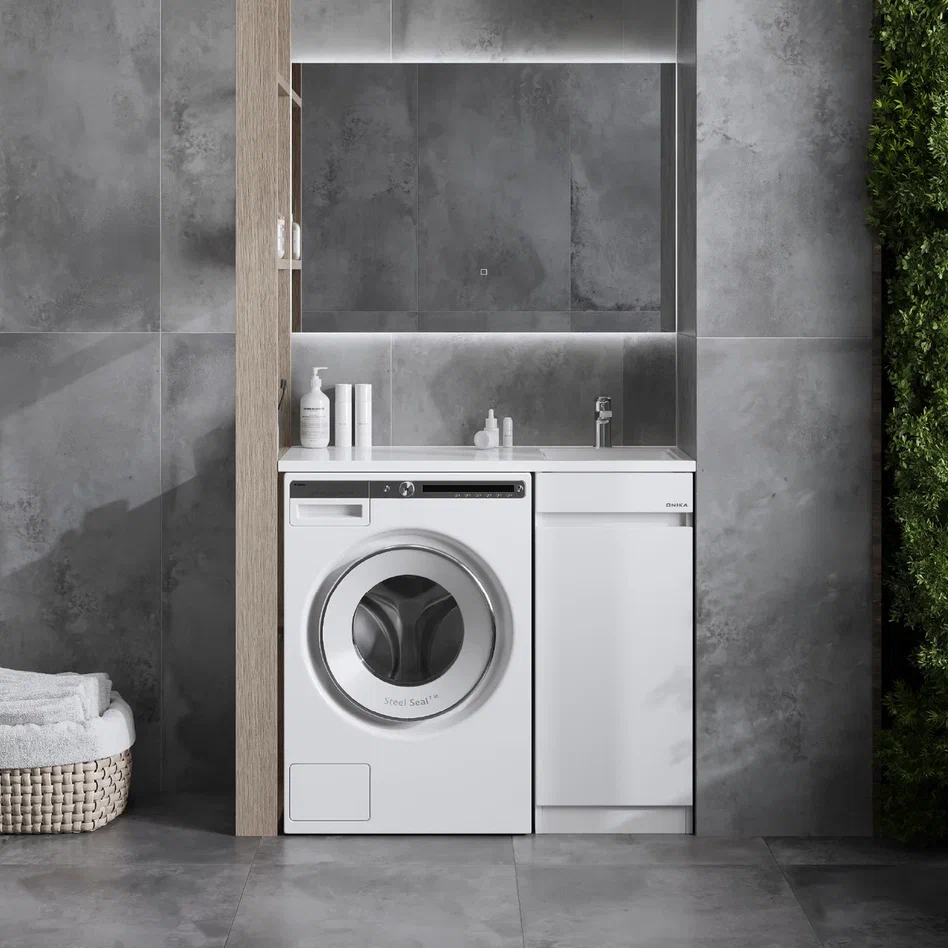 Onika Тумба под раковину Милтон Нова 38 напольная под стиральную машину белая – фотография-4