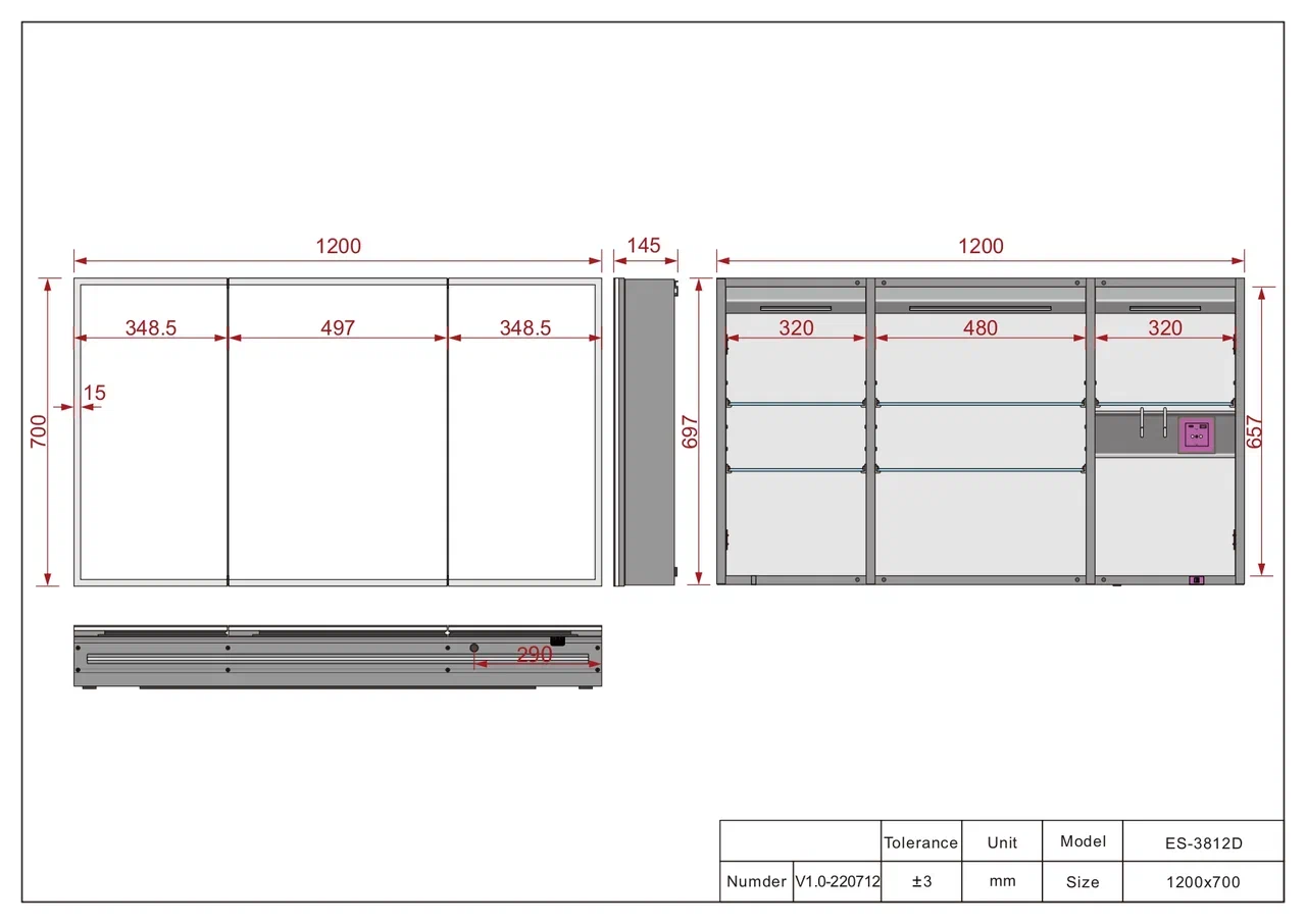 Esbano Зеркальный шкаф с подсветкой ES-3812D 120/70 – фотография-6