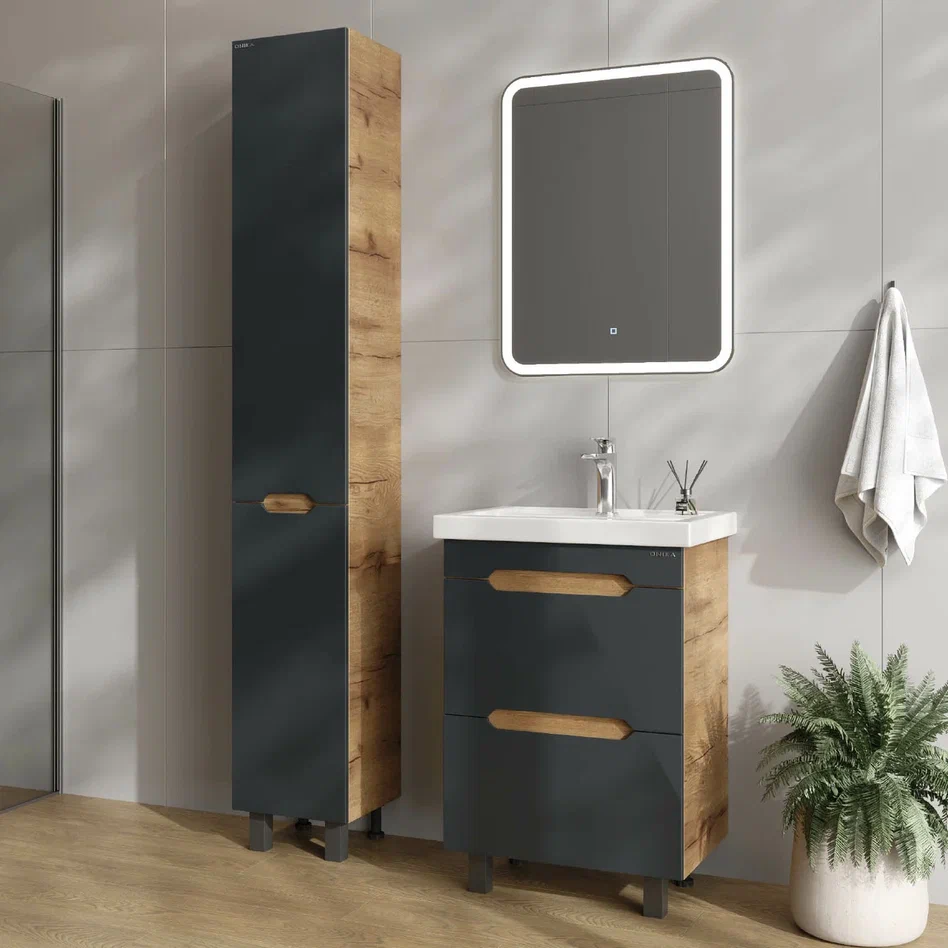 Onika Тумба с раковиной Айленд 50 напольная графит/дуб крафт золотой – фотография-6